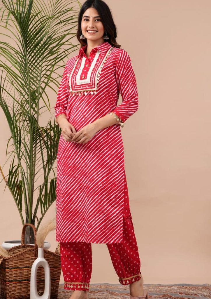 Buy Red Cotton Silk Embroidered Kurti Set by Colorauction - Online shopping  for Kurti Sets in India