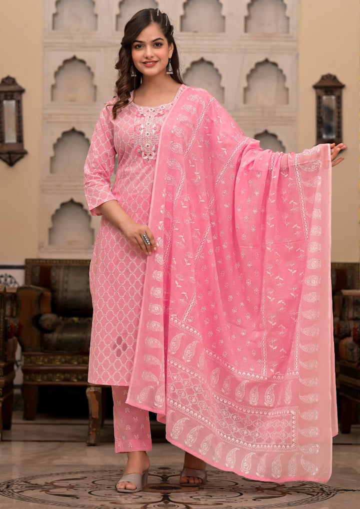 Feminine Pink Jaipur Pure Cotton Kurti Set