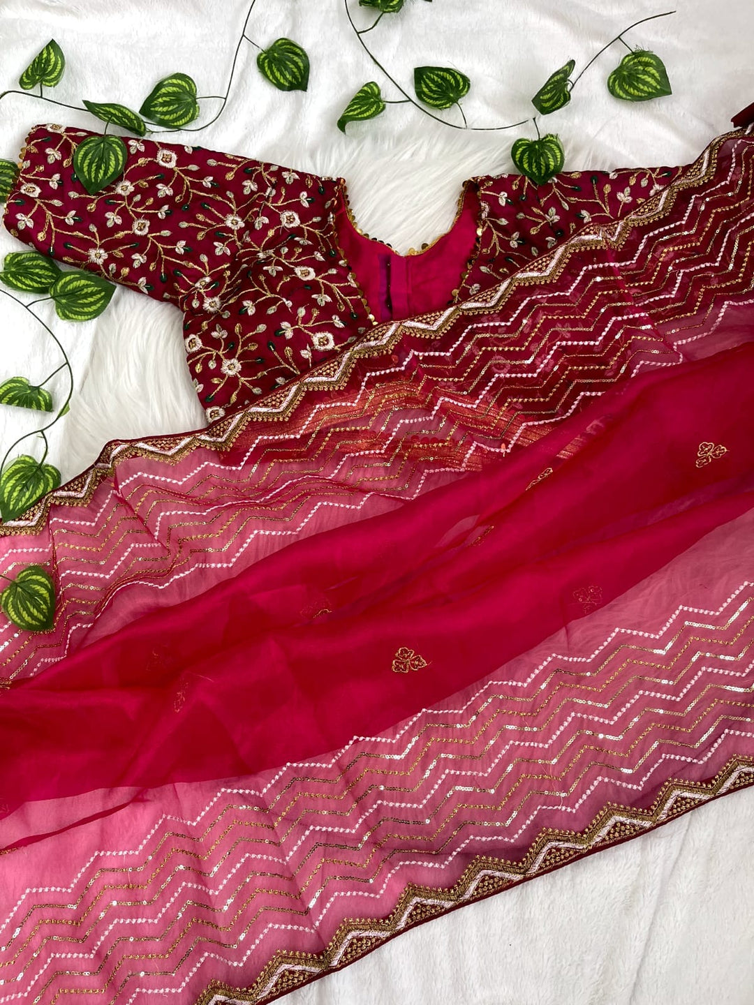 Maroon Magic Designer Organza Saree