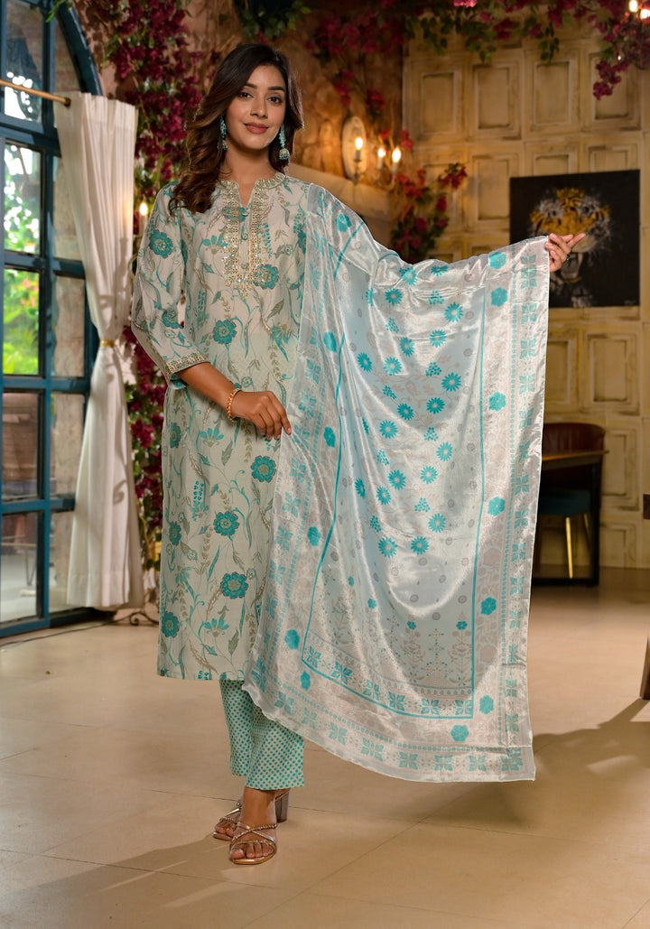 Minty Magic Jaipur  Muslin Festive Kurti Set