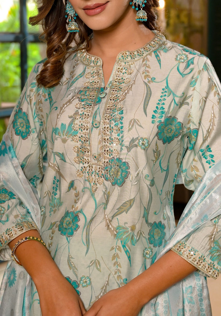 Minty Magic Jaipur  Muslin Festive Kurti Set