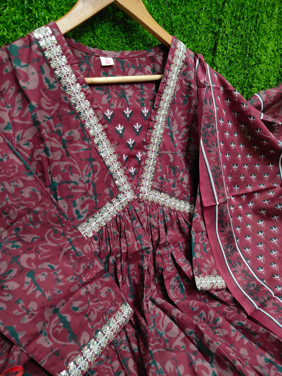 Intense Maroon Anarkali Jaipuri Kurti Set