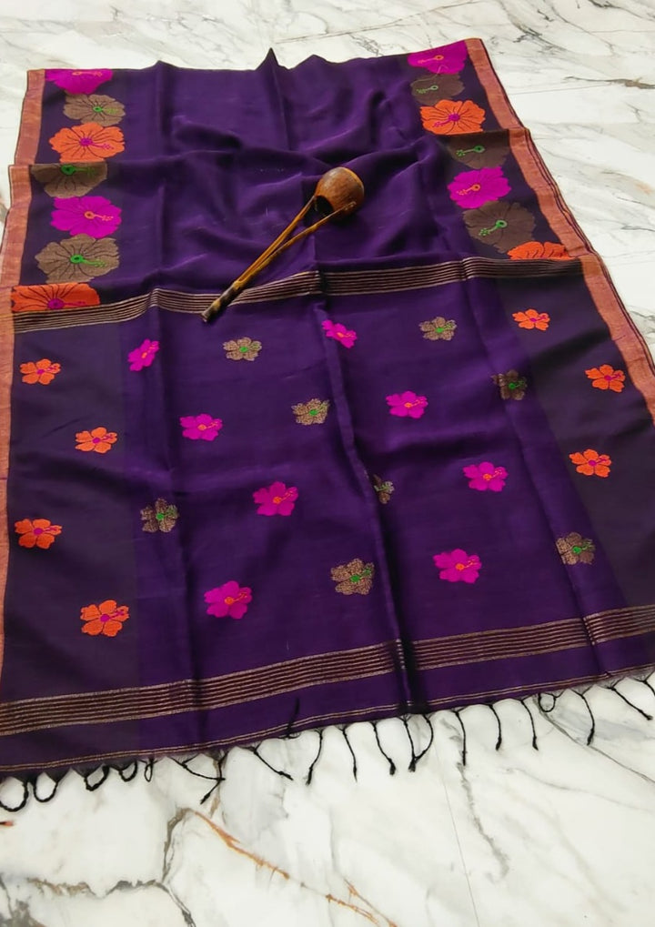 Hibiscus Bloom - The Pure Linen Saree