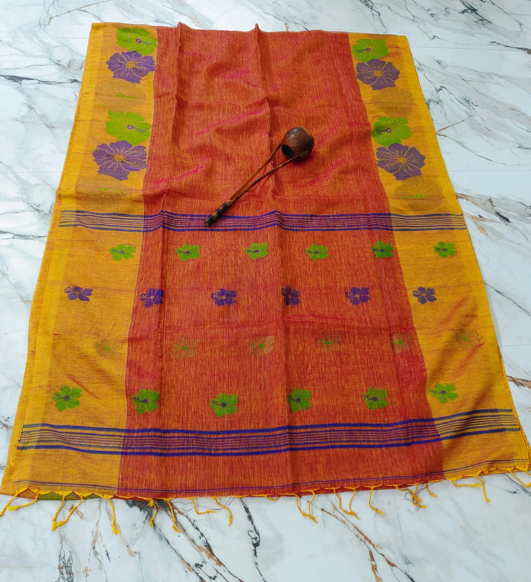 Hibiscus Bloom - The Pure Linen Saree