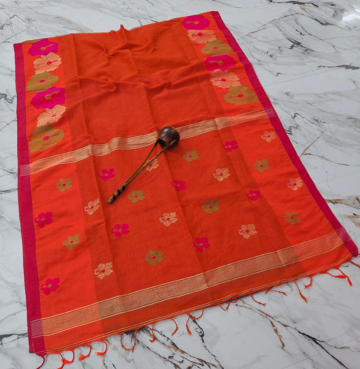 Hibiscus Bloom - The Pure Linen Saree