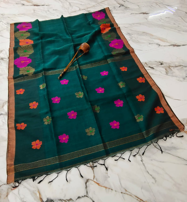 Hibiscus Bloom - The Pure Linen Saree