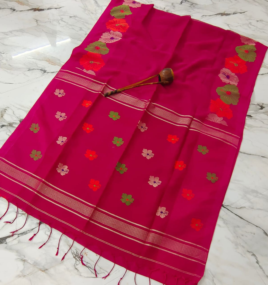 Hibiscus Bloom - The Pure Linen Saree