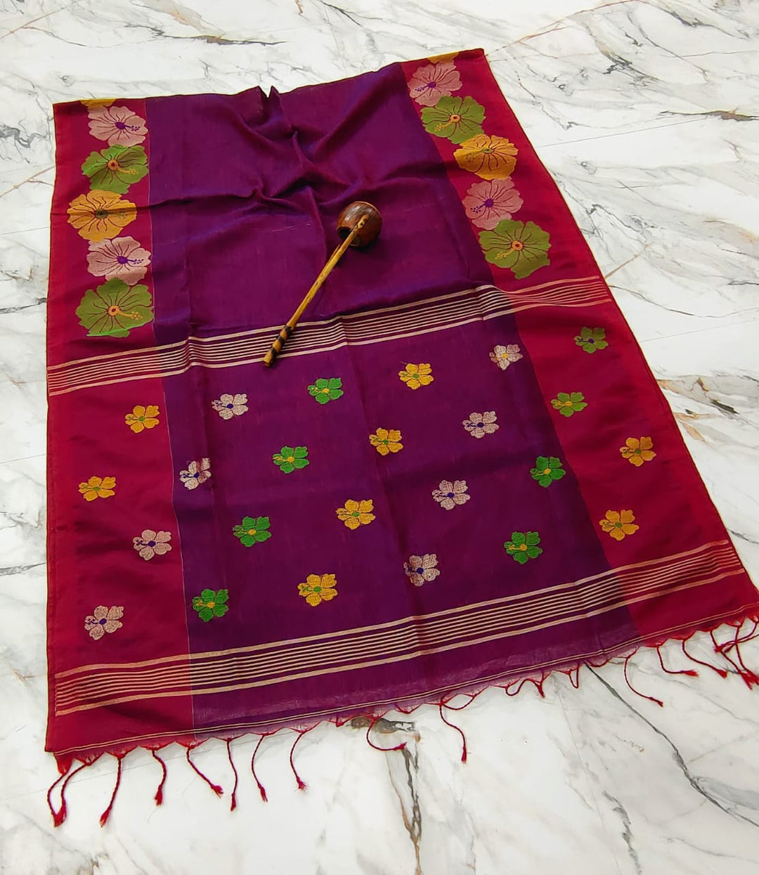 Hibiscus Bloom - The Pure Linen Saree