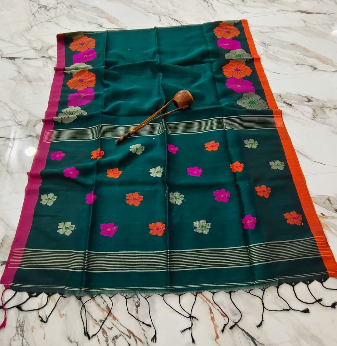 Hibiscus Bloom - The Pure Linen Saree