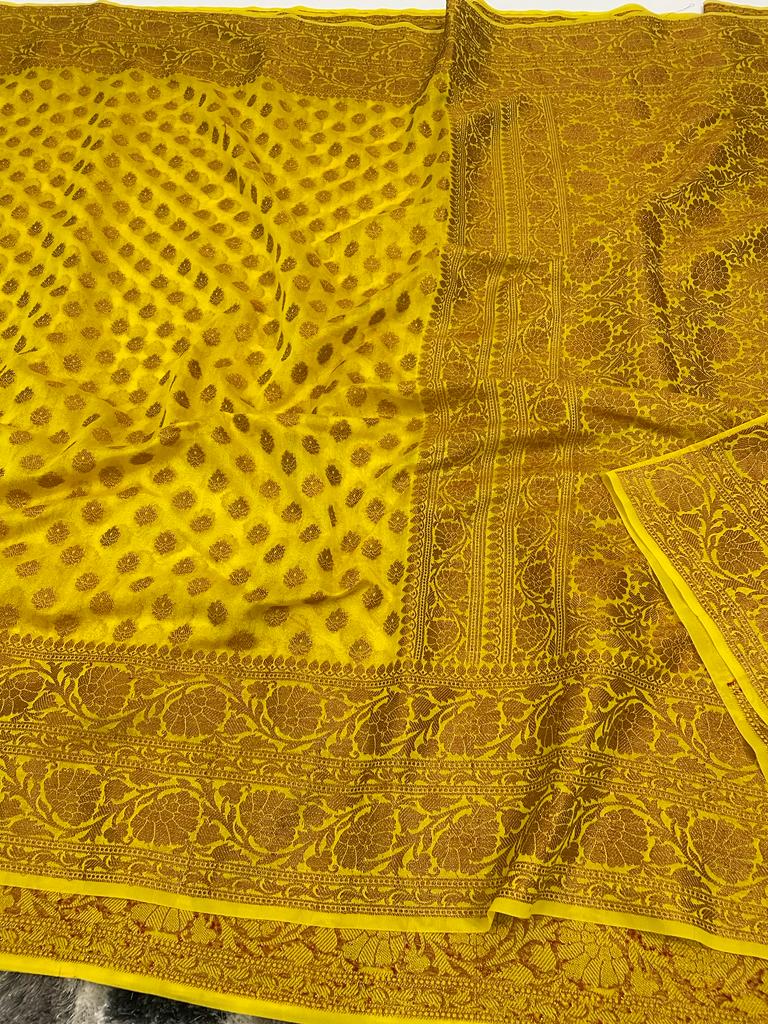 Precious and Mine Lemon Semi Khaddi Georgette Banarasi Saree