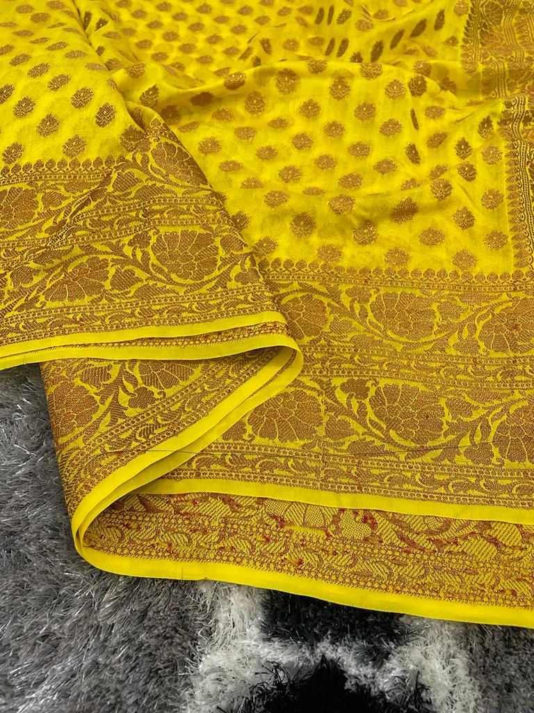 Precious and Mine Lemon Semi Khaddi Georgette Banarasi Saree