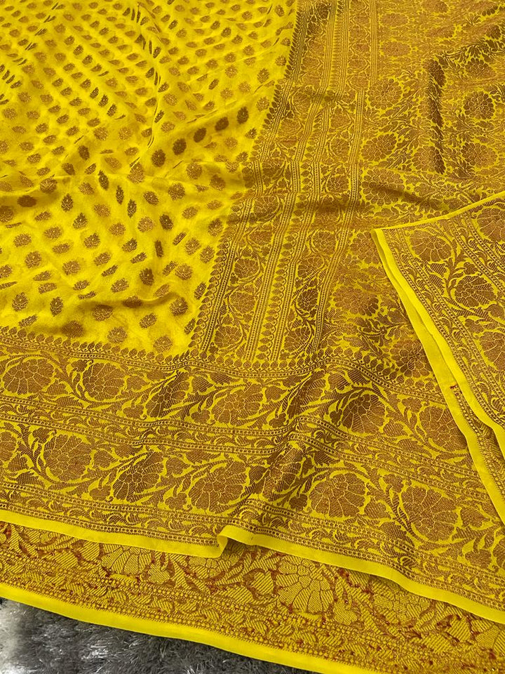 Precious and Mine Lemon Semi Khaddi Georgette Banarasi Saree