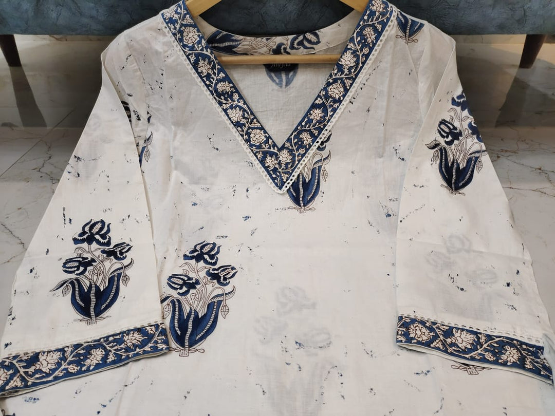 Smoky white Jaipuri Kurti Set