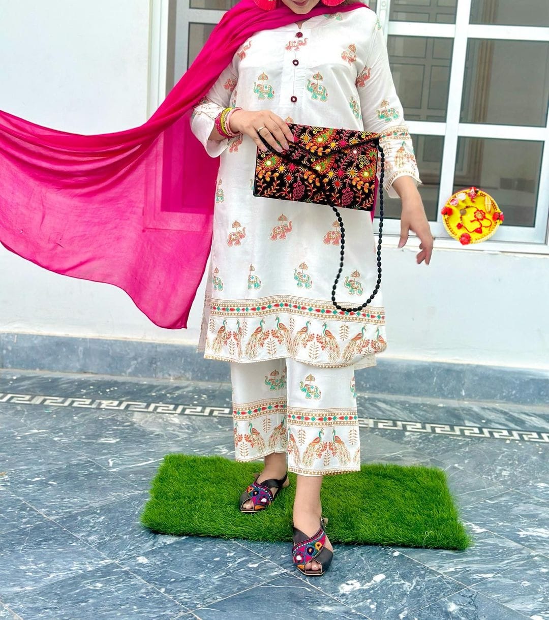 Prosperous Traditional Elephant Print Jaipuri Kurti Set