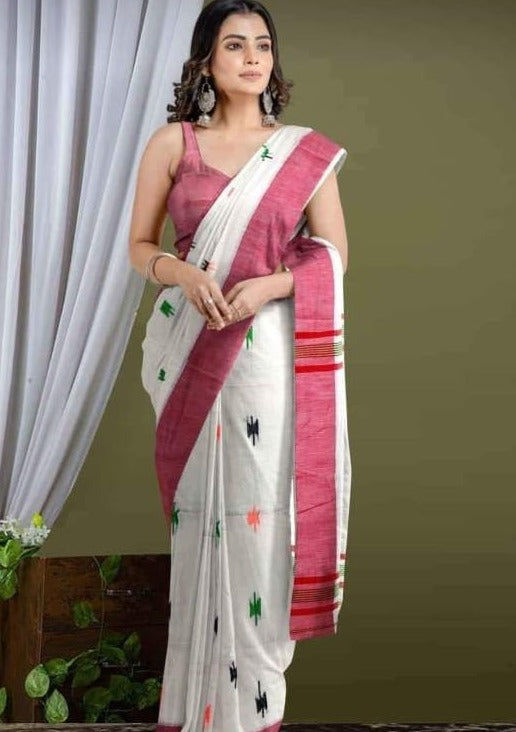 Aura Of Pure Khadi Cotton (Favourite White Color) Saree