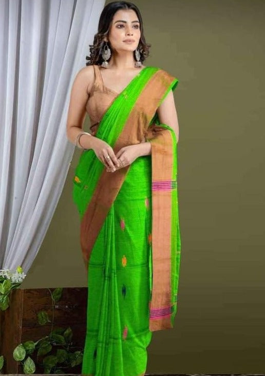 Aura Of Pure Khadi Cotton (Favourite Green Color) Saree