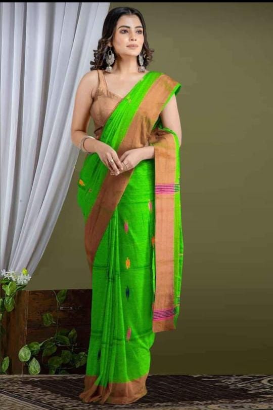 Aura Of Pure Khadi Cotton (Favourite Green Color) Saree