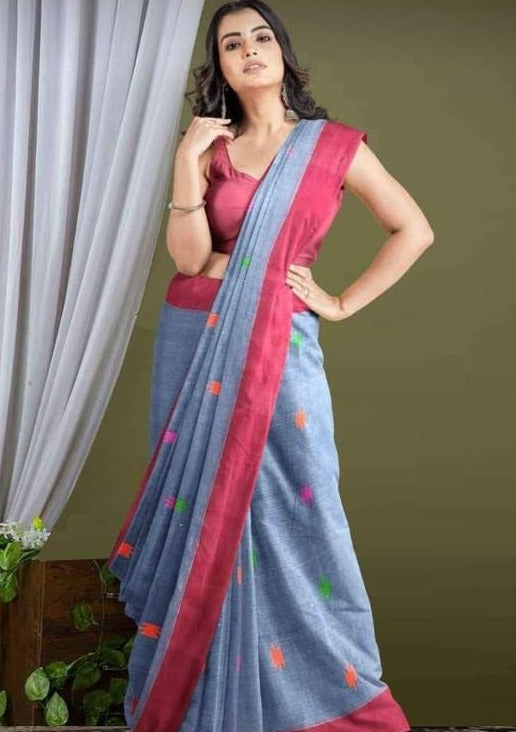 Aura Of Pure Khadi Cotton (Favourite Grey Color) Saree