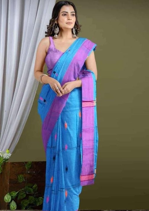 Aura Of Pure Khadi Cotton (Favourite Sky blue Color) Saree