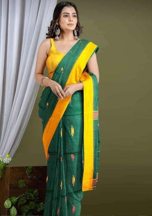 Aura Of Pure Khadi Cotton (Favourite Dark Green Color) Saree