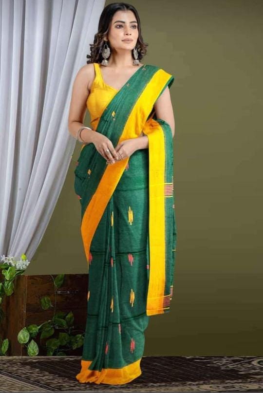 Aura Of Pure Khadi Cotton (Favourite Dark Green Color) Saree