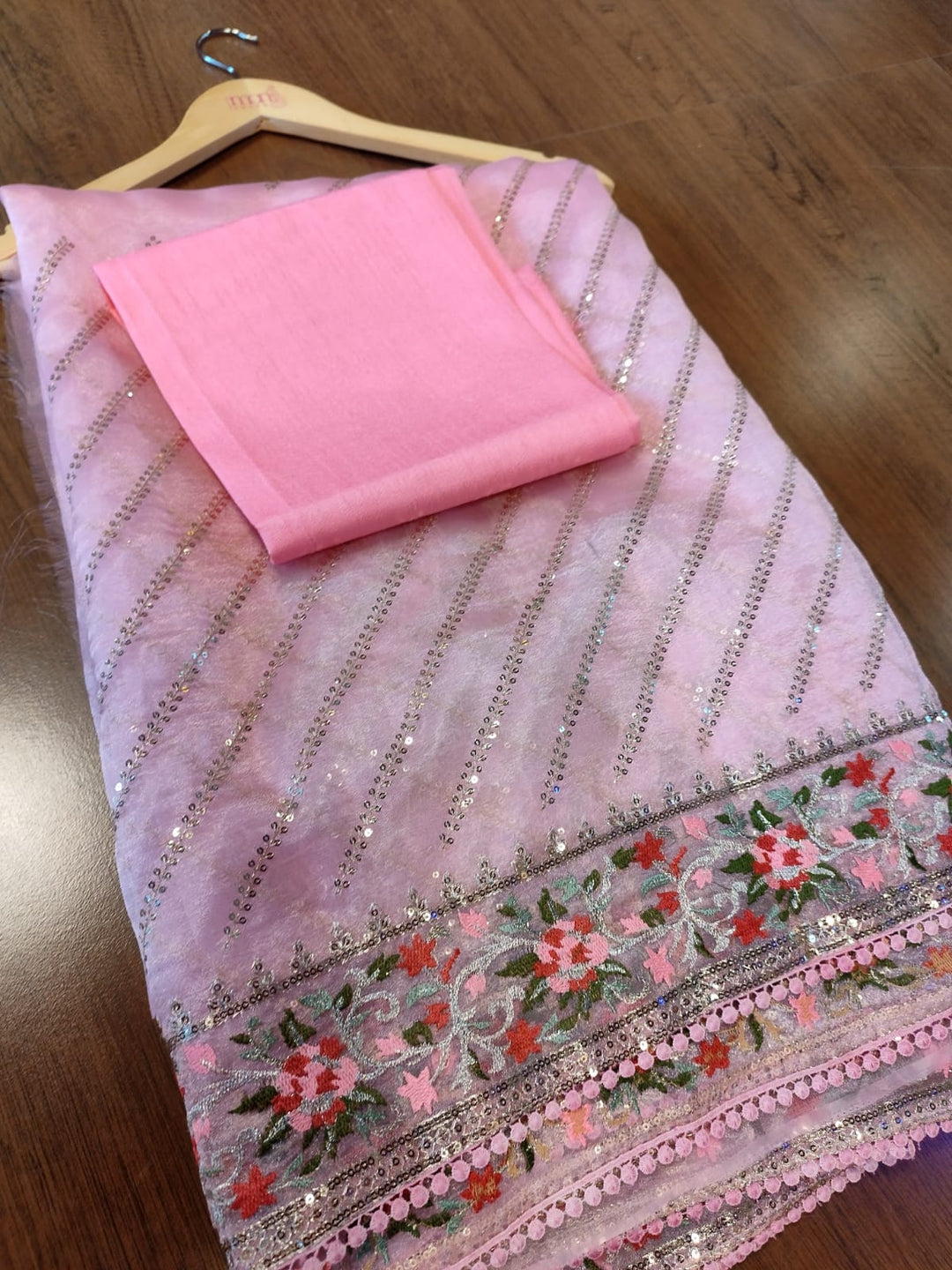 Designer Barbie Pink Organza silk saree