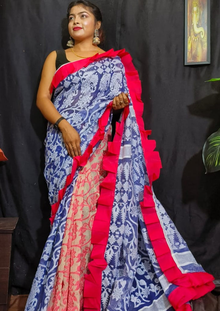 Traditional Ruffle Bengal Jamdani saree