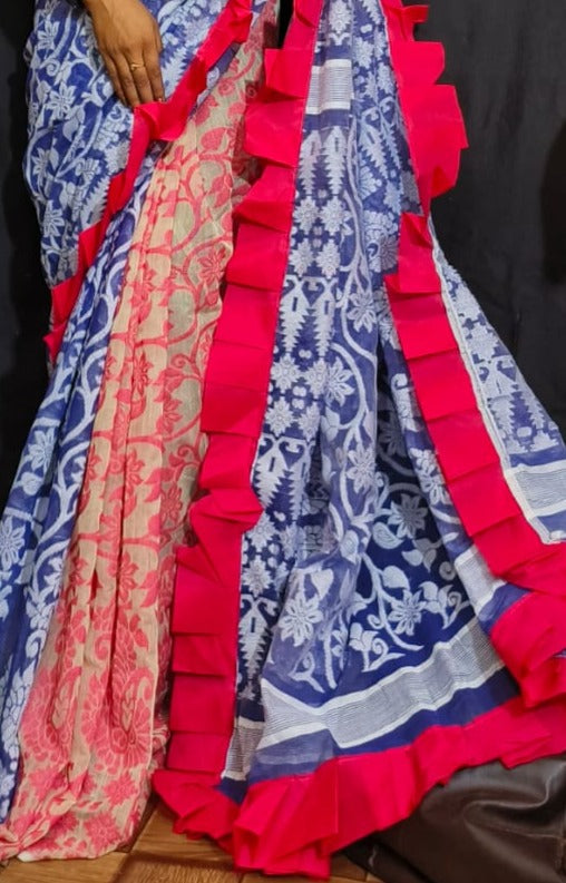 Traditional Ruffle Bengal Jamdani saree