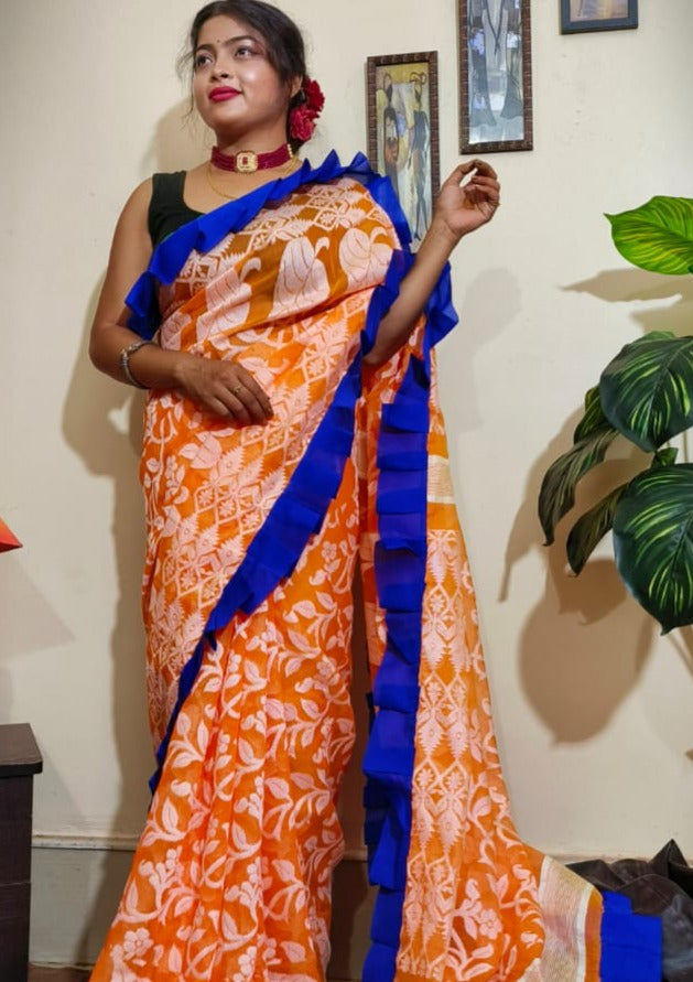 Traditional Ruffle Bengal Jamdani saree