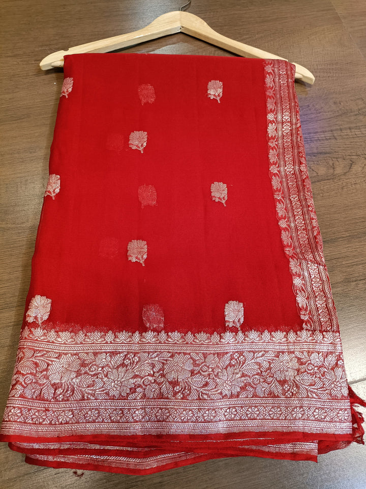 Embrace Of Khaddi Chiffon Banarasi (Possession Of Red)Saree