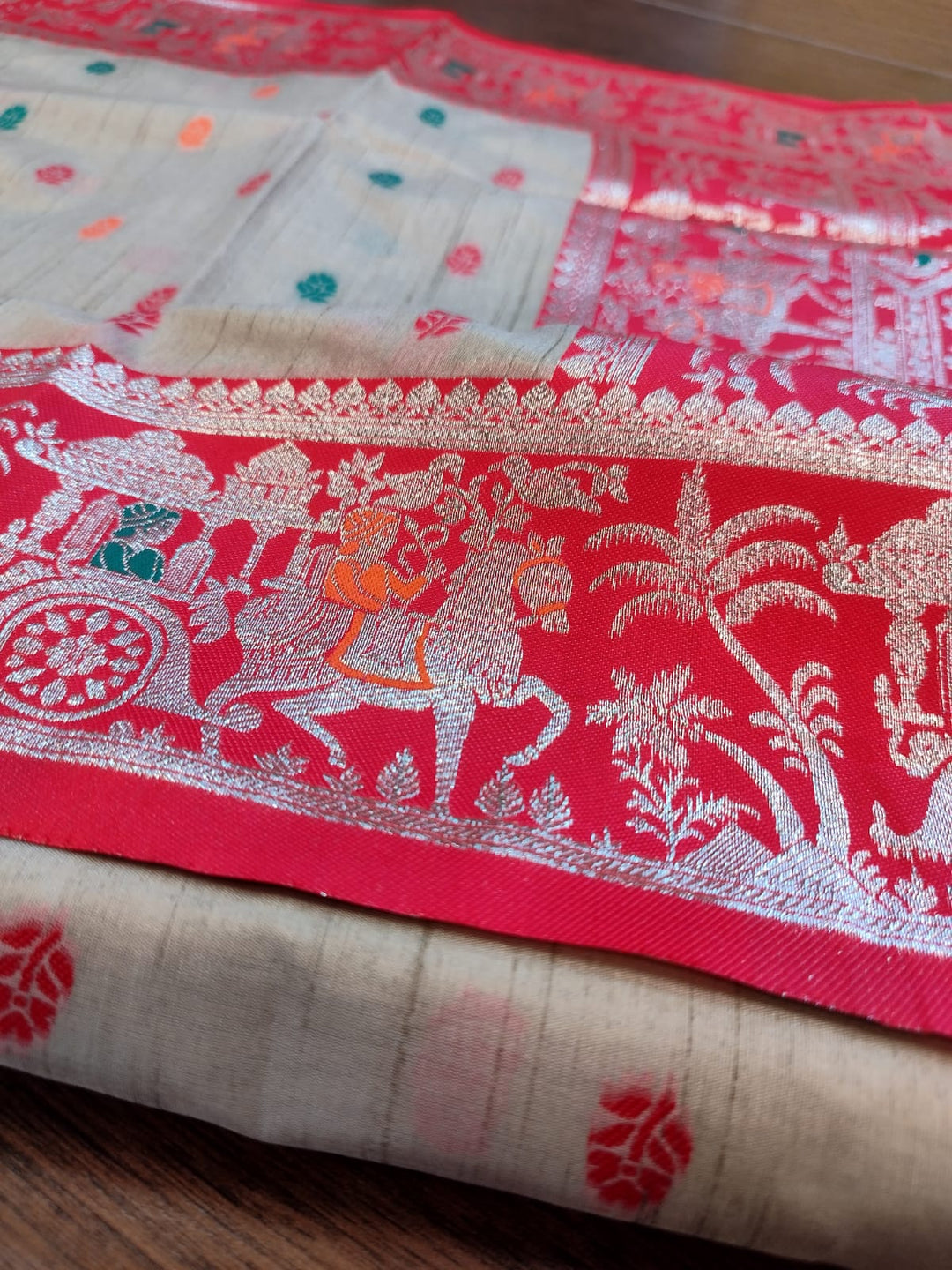 Ornamental Baluchari- Muga Tussar Silk Saree