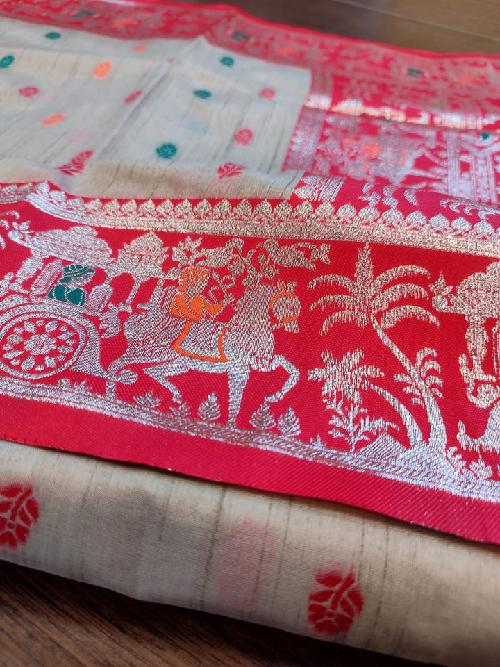 Ornamental Baluchari- Muga Tussar Silk Saree