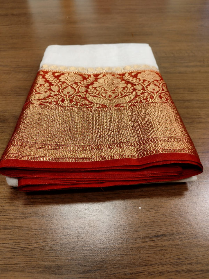 Crimson Cloud Pure Handwoven Silk Linen Banarasi Saree