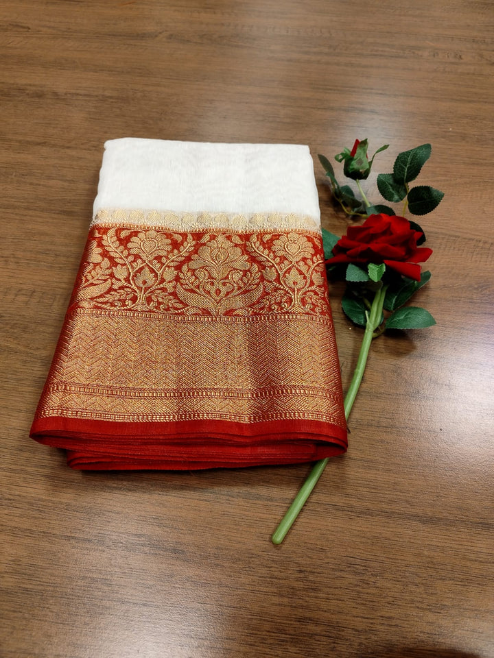 Crimson Cloud Pure Handwoven Silk Linen Banarasi Saree