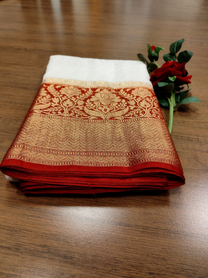 Crimson Cloud Pure Handwoven Silk Linen Banarasi Saree