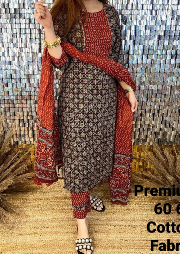 Symphony Of Black Red Jaipuri  Kurti Set