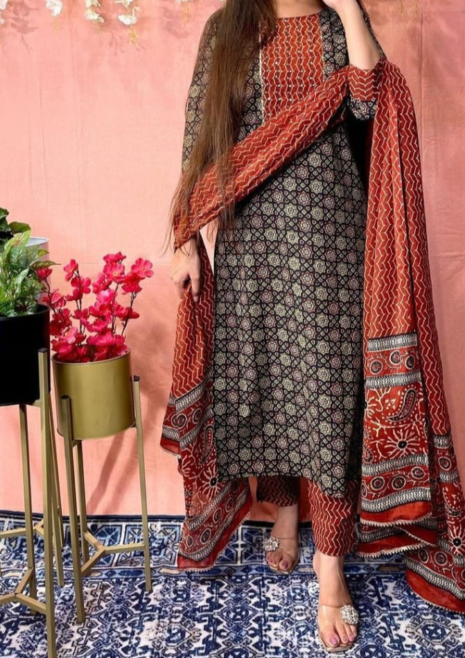 Symphony Of Black Red Jaipuri  Kurti Set