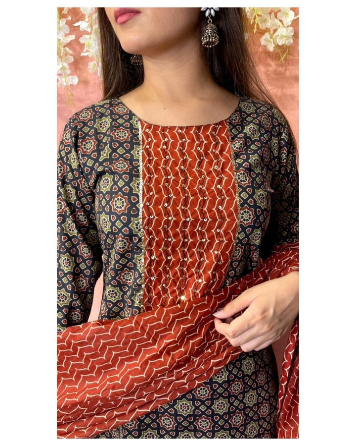Symphony Of Black Red Jaipuri  Kurti Set