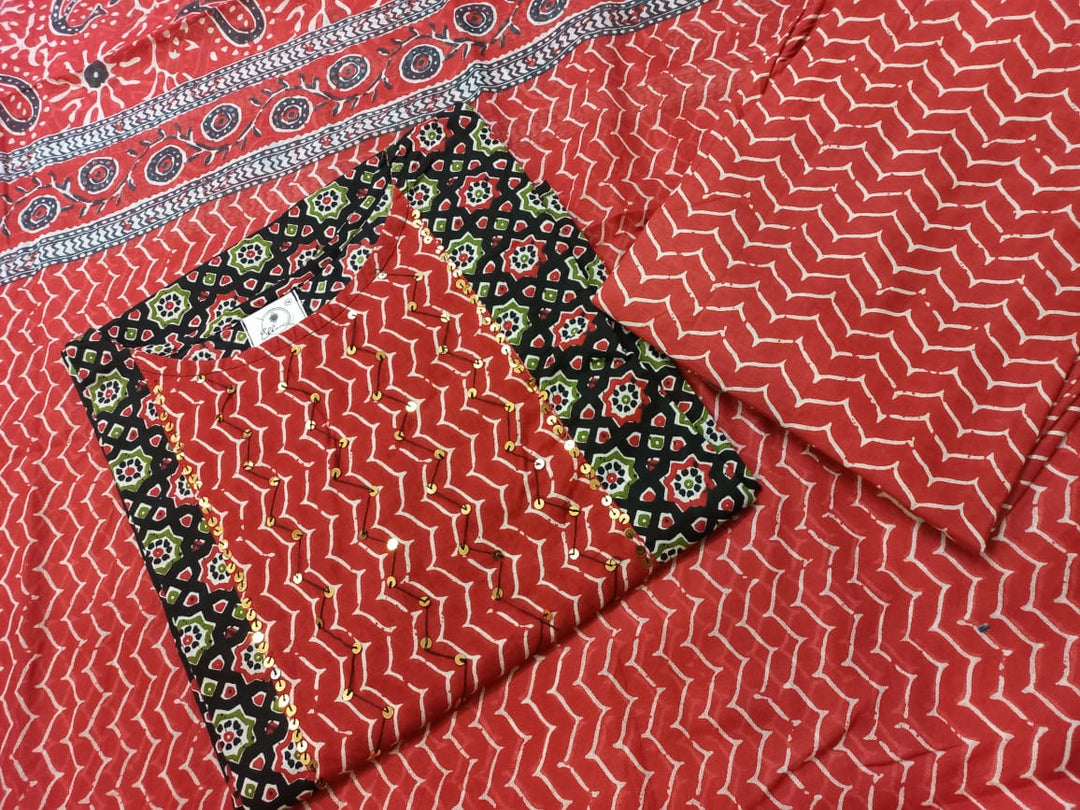 Symphony Of Black Red Jaipuri  Kurti Set