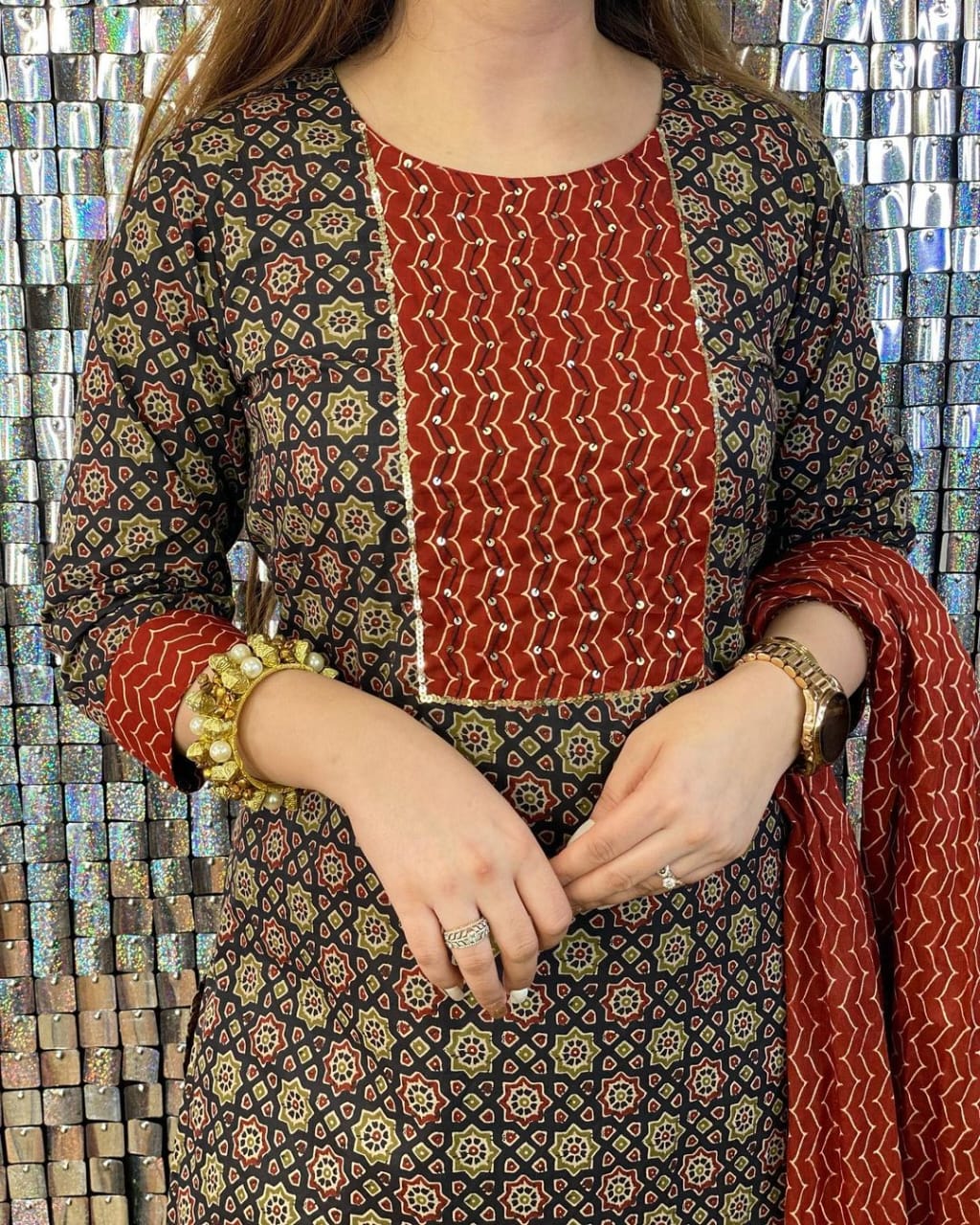 Symphony Of Black Red Jaipuri  Kurti Set