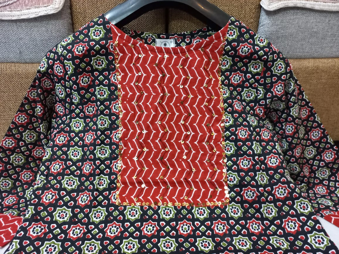 Symphony Of Black Red Jaipuri  Kurti Set