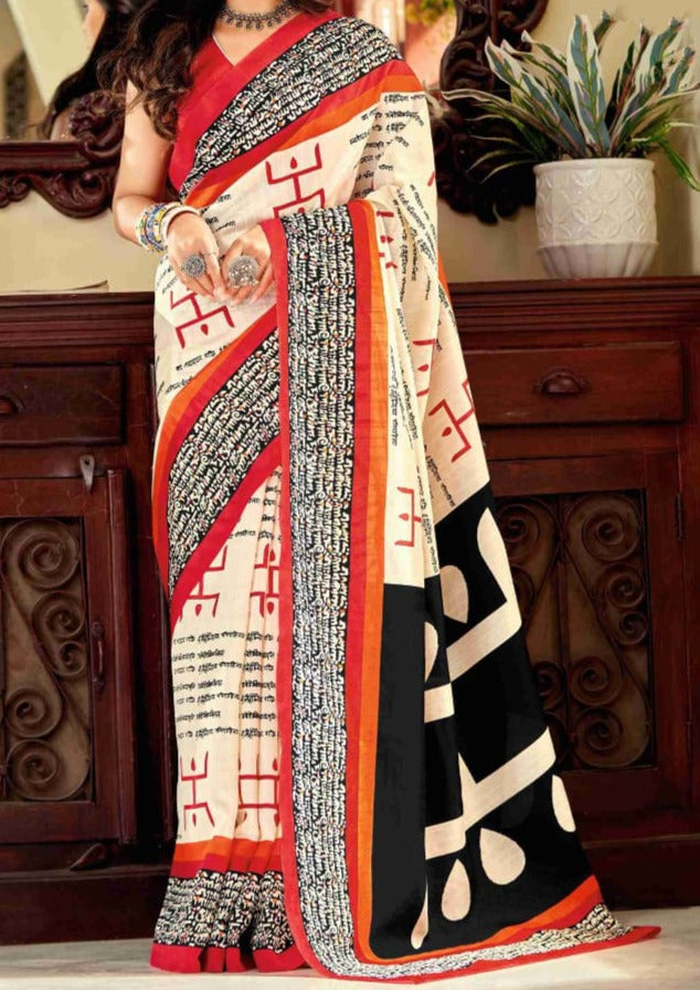 Swastik Print Cotton Saree