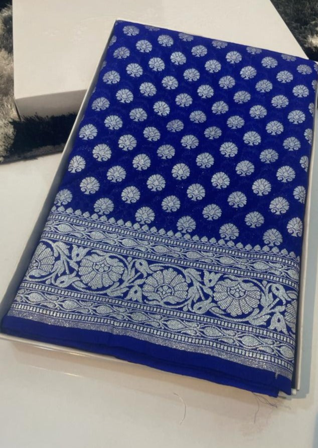 Denim Dazzle Banarasi Semi Katan Saree