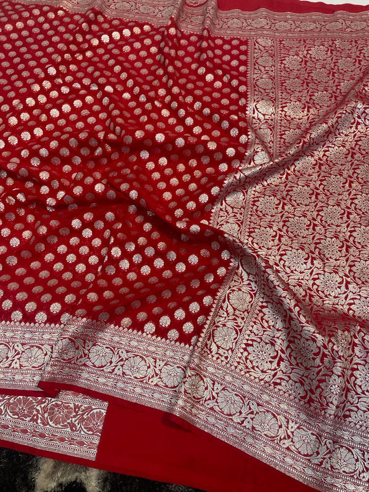 Coral Crush Banarasi Semi Katan Saree