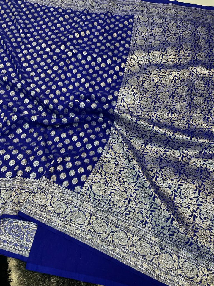 Denim Dazzle Banarasi Semi Katan Saree