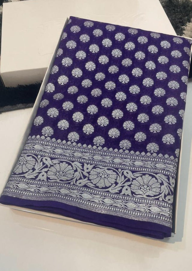 Amethyst Elegance Banarasi Semi Katan Saree