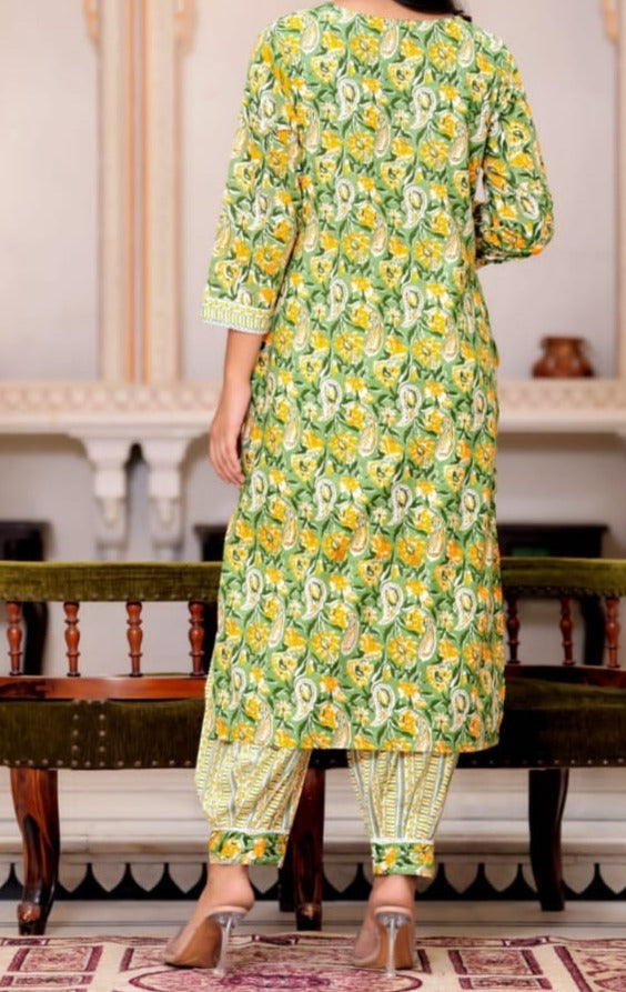 Olive Twist Designer jaipuri Floral Kurti Set