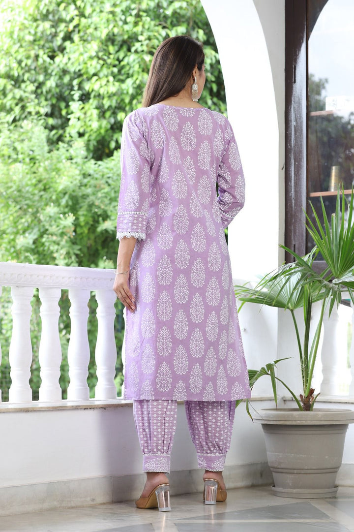 Lilac Dream Designer Jaipuri  Kurti Set