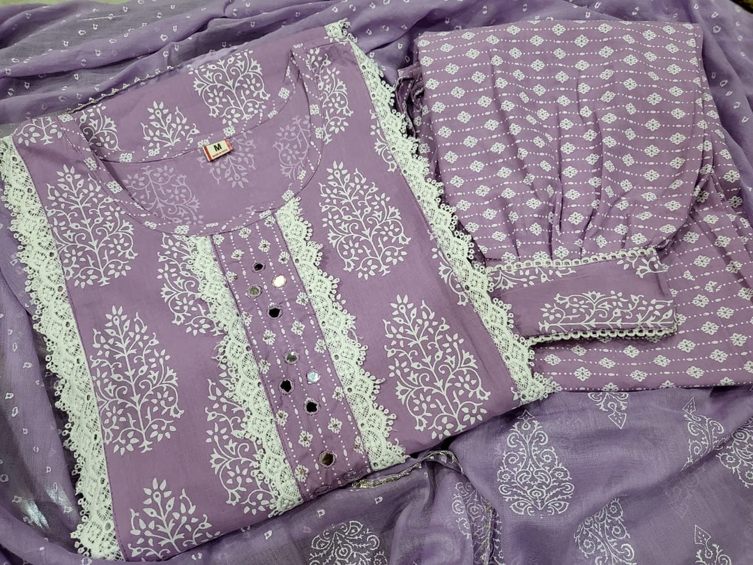 Lilac Dream Designer Jaipuri  Kurti Set