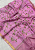 Assorted Pure Handwoven Embroidered  Silk Linen Saree(Pink )